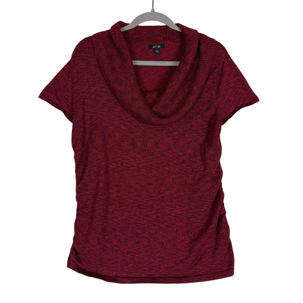 Apt. 9 Sweater Womens XL Red Cowl Neck Short Sleeve Metallic Knit Pullover